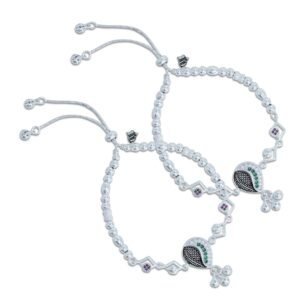 Beautiful Silver Green Stone Designer Anklet - Image 2