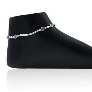 Ethnic Silver Anklet Set With Gemstones - Image 2