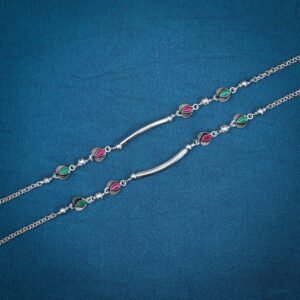 Ethnic Silver Anklet Set With Gemstones - Image 3