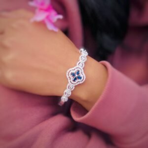 Delicate Silver Bracelet with Centered Blue Flower Stone for Girls. - Image 1