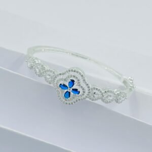 Delicate Silver Bracelet with Centered Blue Flower Stone for Girls. - Image 3